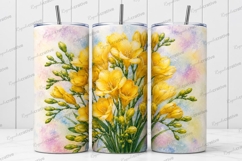 Yellow Freesia Floral Tumbler Wrap PNG Yellow Freesia Skinny Product Image 1