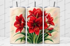 Red Amaryllis Floral Tumbler Wrap PNG ,Red Amaryllis Flower Product Image 1