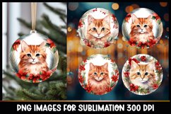 Red Cat Christmas Round Ornament Sublimation Product Image 1