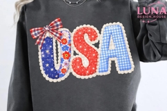 USA Patriotic Faux Embroidery PNG, 4th of July Sublimation P Product Image 1
