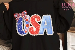 USA Patriotic Faux Embroidery PNG, 4th of July Sublimation P Product Image 5