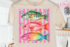 Pink Patriotic Fish Watercolor PNG, Fishing Sublimation Desi Product Image 2