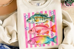 Pink Patriotic Fish Watercolor PNG, Fishing Sublimation Desi Product Image 3