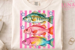 Pink Patriotic Fish Watercolor PNG, Fishing Sublimation Desi Product Image 4