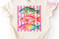Pink Patriotic Fish Watercolor PNG, Fishing Sublimation Desi Product Image 5
