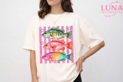 Pink Patriotic Fish Watercolor PNG, Fishing Sublimation Desi Product Image 1