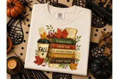 Fall Books Cozy Autumn PNG Shirt Design Product Image 2