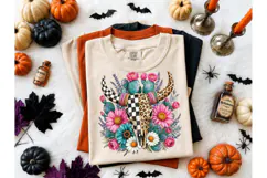 Boho Bull Skull Floral Western PNG Tee Product Image 2
