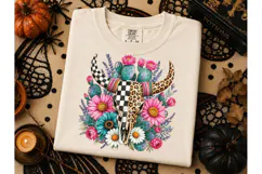 Boho Bull Skull Floral Western PNG Tee Product Image 3