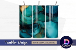 Emerald teal gold ink abstract Tumbler PNG Design Product Image 1
