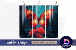 Red butterfly and roses elegant Tumbler PNG Design Product Image 1