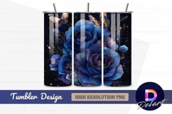 Blue roses and golden butterflies Tumbler PNG Design Product Image 1