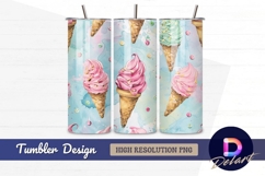 Watercolor ice cream cone sweet pattern Tumbler PNG Design Product Image 1