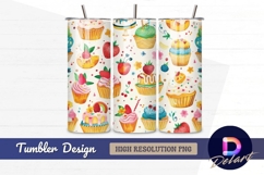 Watercolor cupcakes fruits and flowers Tumbler PNG Design Product Image 1