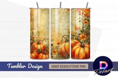 Autumn harvest pumpkins flowers and Tumbler PNG Design Product Image 1