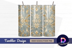 Elegant gold floral ornament on blue Tumbler PNG Design Product Image 1