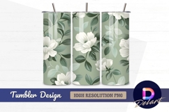 White flowers on green background Tumbler PNG Design Product Image 1