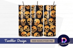 Golden skulls on black halloween Tumbler PNG Design Product Image 1