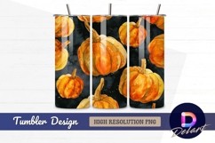 Watercolor pumpkins on dark background Tumbler PNG Design Product Image 1