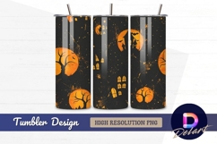 Spooky halloween pattern orange moon Tumbler PNG Design Product Image 1