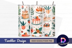 Watercolor cakes and floral elements Tumbler PNG Design Product Image 1