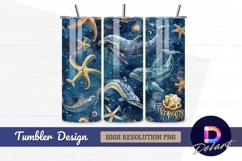 Watercolor dolphins starfish Tumbler PNG Design Product Image 1