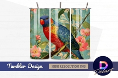 Colorful parrot on branch with floral Tumbler PNG Design Product Image 1