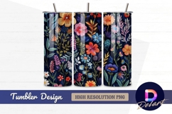 Embroidered floral pattern on dark navy Tumbler PNG Design Product Image 1