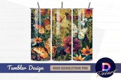 Vibrant flowers and butterflies pattern Tumbler PNG Design Product Image 1