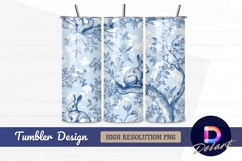 Blue and white rabbit floral pattern Tumbler PNG Design Product Image 1