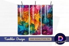 Vibrant alcohol ink flowers Tumbler PNG Design Product Image 1