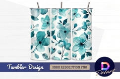 Teal floral watercolor Tumbler PNG Design Product Image 1