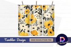 Floral yellow white botanical pattern Tumbler PNG Design Product Image 1