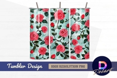 Red roses pattern on light blue Tumbler PNG Design Product Image 1