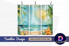 Watercolor tropical beach scene for Tumbler PNG Design Product Image 1
