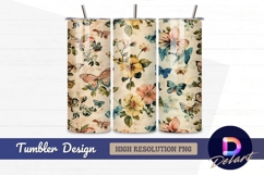 Vintage butterfly and floral pattern Tumbler PNG Design Product Image 1