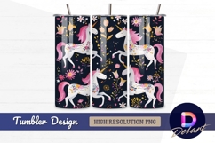 Floral unicorns on navy background Tumbler PNG Design Product Image 1