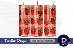 Strawberry pattern gingham background Tumbler PNG Design Product Image 1
