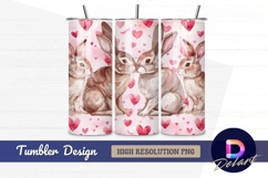 Watercolor rabbits with hearts for valentine Tumbler PNG Des Product Image 1