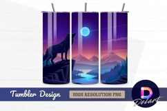 Wolf howling at moon landscape tumbler wrap Product Image 1