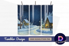 Snowy winter village scene for tumbler wrap Product Image 1
