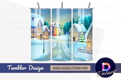 Snowy winter town cartoon landscape Tumbler PNG Design Product Image 1