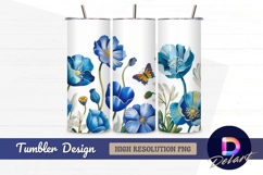 Blue poppies and butterfly botanical Tumbler PNG Design Product Image 1