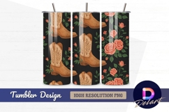 Cowboy boots and roses pattern Tumbler PNG Design Product Image 1