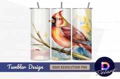 Cardinal bird watercolor art on branch Tumbler PNG Design Product Image 1