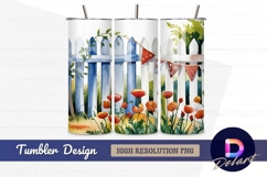 Watercolor poppies picket fence Tumbler PNG Design Product Image 1