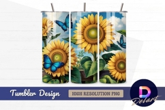 Sunflowers and blue butterflies tumbler wrap design Product Image 1