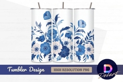 Blue and white floral border Tumbler PNG Design Product Image 1