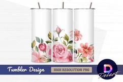 Watercolor pink flowers border tumbler wrap design Product Image 1