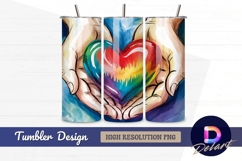 Hands holding rainbow heart watercolor Tumbler PNG Design Product Image 1